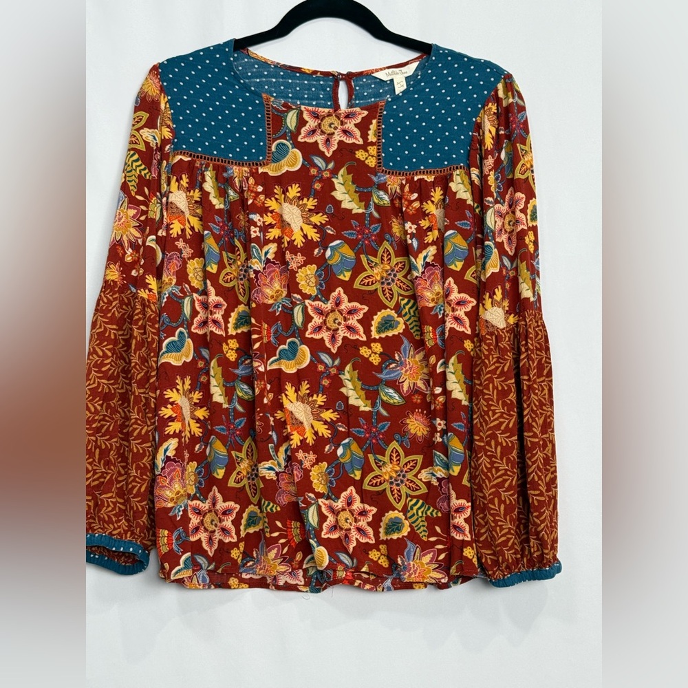 Matilda Jane Clothing Garden Mums Top Women’s Size Lgr Red Orange Floral